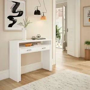 Loungitude - Bureau extensible CLEA 2 tiroirs L99cm - Blanc TU