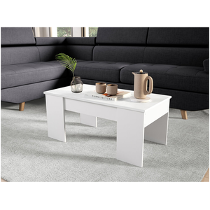 LOUNGITUDE Table basse relevable avec rangement bois mélaminé blanc Doppy 100 cm pas cher