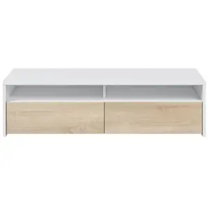 Comparateur de prix : LOUNGITUDE Meuble TV 2 portes battantes et 2 niches de rangement Kioto - L130 cm