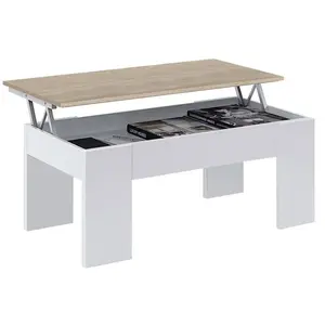 LOUNGITUDE Table basse gotham avec plateau relevable et rangement - blanc et bois pas cher
