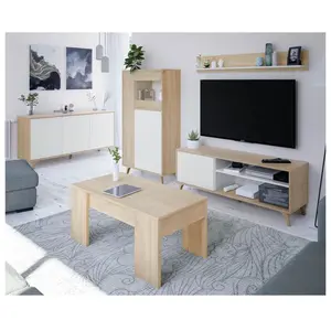 Comparateur de prix : LOUNGITUDE Buffet LAURA 3 portes avec 3 étagères L154cm - Blanc et Bois