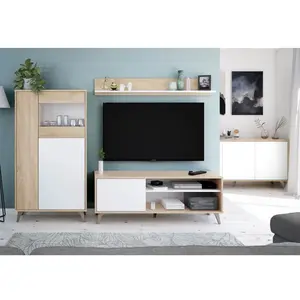 Comparateur de prix : LOUNGITUDE Vitrine LAURA 3 portes avec étagères L77 x H142cm - Blanc et Bois