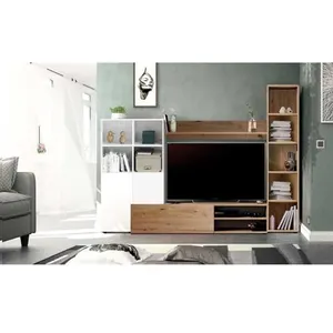 Ensemble Meuble TV LYRA : Vitrine + meuble TV + étagère - Mélaminé bla... pas cher
