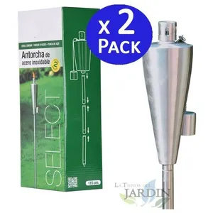 Lot de 2 Torches de Jardin en Acier Inox 115 cm - Durent toute la Nuit - Fermeture Anti-fuite