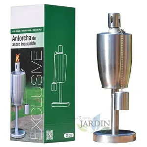 Torche de Jardin exclusive en Acier Inox 27 cm - Durent toute la Nuit - Fermeture Anti-fuite