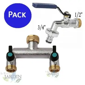 SUINGA Robinet de jardin arrosage 1/2'' + Répartiteur 2 sorties métalliques pas cher