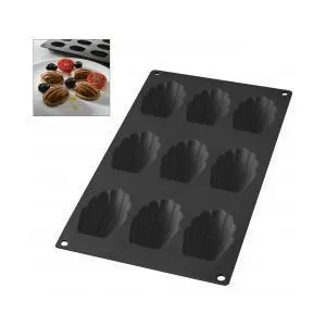 Lékué Moule pâtisserie Madeleines 9 cavités, Silicone Platine Noir pas cher