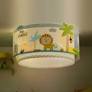 Plafonnier DALBER My Little Jungle - Motif animaux - L 33 cm - H 17 cm - Blanc, vert et bleu pas cher