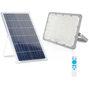 Projecteur extérieur à led avec panneau solaire, batterie et télécomma...