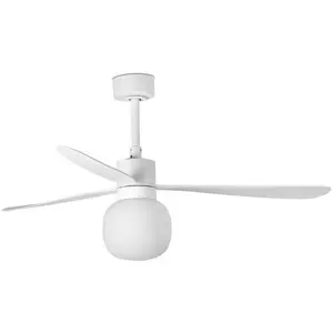 FARO BARCELONA Ventilateur plafond Amelia Ball, lampe LED, blancVendu parluminaire