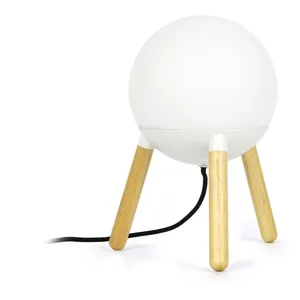 FARO BARCELONA MINE - Lampe à poser Trépied Bois/Métal Blanc & Verre Opalin H30cm pas cher