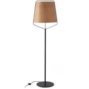 Comparateur de prix : Faro Lampadaire stood E27 15W acier noir mat, bois de cerisier L:51cm H:182cm dimmable