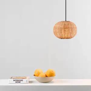 Faro HAKA Suspension globe en rotin noir 25cm 2700K pas cher