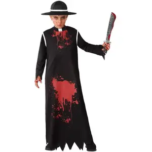 Atosa-65863 Nourrisson Déguisement Curé Ensanglanté, Homme, 65863, Noir, 10-12 Ans pas cher