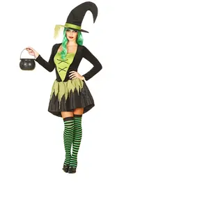 RueDeLaFete Costume avec Chapeau - Sorcière Verte Taille : M/L - 40/42