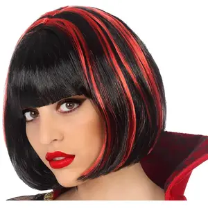 RueDeLaFete Perruque Courte Vampire Noire Et Rouge - Adulte