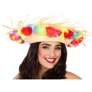Comparateur de prix : RueDeLaFete Chapeau de paille à fleurs - adultes