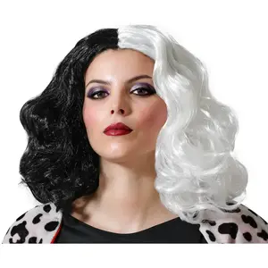 Comparateur de prix : RueDeLaFete Perruque bicolore noire et blanche - ATOSA - Femme - Cheveux ondulés - Adulte