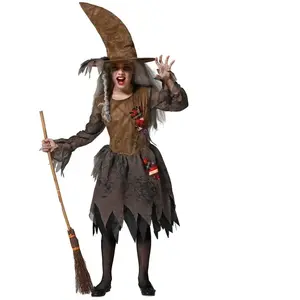 Déguisement de Sorcière Marron pour Fille - ATOSA - Costume pour Halloween - Imitation daim, lin et satin pas cher