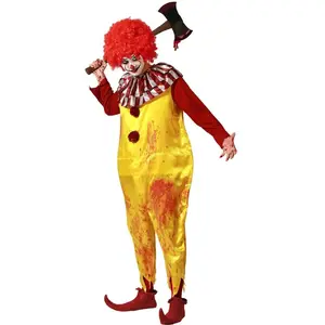 Déguisement Homme Clown Jaune Ronald - ATOSA - Déguisement Halloween - Tissu satiné jaune et bordeaux pas cher