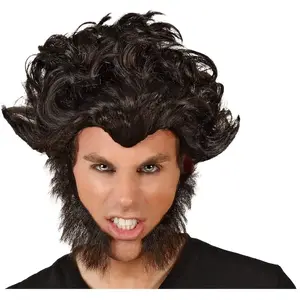 Comparateur de prix : Perruque Loup-Garou avec Favoris - ATOSA - Halloween - Homme Adulte Noir Gris