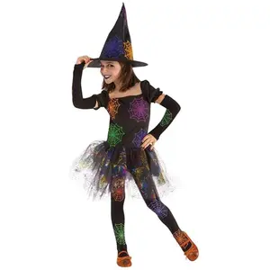 Comparateur de prix : Rubies Déguisement de sorcière en toile d'araignée pour filles, robe avec chapeau et collants, sorcière pour cosplay et fêtes