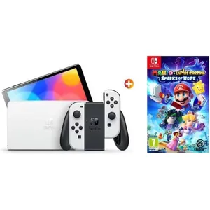Nintendo SWITCH OLED BLANCHE + MARIO ET THE LAPINS CRETINS SPARKS OF HOPE pas cher
