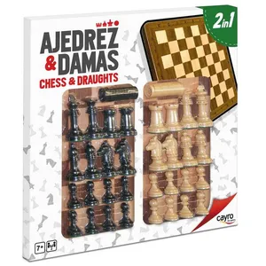 Jeu d'échecs et dames bois complet Cayro - blanco y negro - 40x40x4 cm pas cher