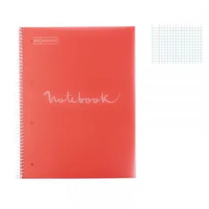 Bloc Notebook à spirale A4 MIQUELRIUS couverture polypro Grands carreaux Seyès perforé rose pas cher