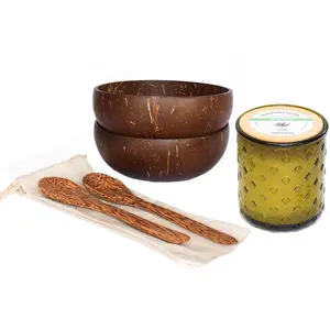 Comparateur de prix : Jolipa Coffret Cadeaux 2 Bols Et 2 Cuillères En Coco Et Une Bougie Aloe