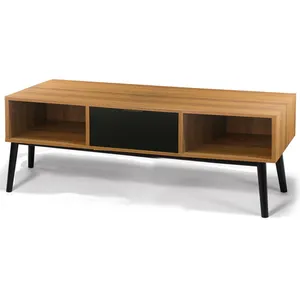 FORNOR Table basse rectangulaire 2 casiers et 1 tiroir bois et noir 110x55x42 pas cher