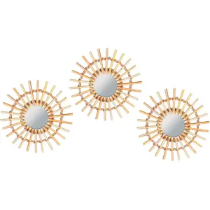 Wadiga Set de 3 miroirs ronds en bambou 28x28cm pas cher