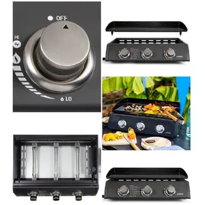 Livoo Plancha gaz Barbecue 3 brûleurs acier émaillée 61x38 cm Allumage... pas cher