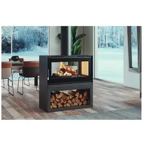 Poêle à bois central double face FM CALEFACCION M-122 LK 13,5kW turbo ventilé pas cher