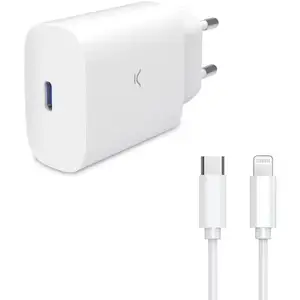 Chargeur Réseau Ksix PD 30W GaN/PPS + Câble USB-C vers Lightning MFI 1m Blanc pas cher