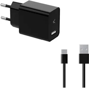 Chargeur Réseau Ksix 12W USB-A + Câble USB-A vers USB-C 1m Noir pas cher