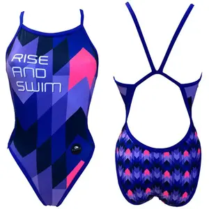 Maillot de bain de natation Turbo Rise and Swim bleu rose femme - L pas cher