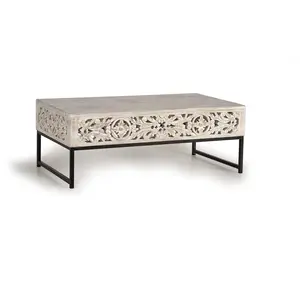 Comparateur de prix : GINER Y COLOMER Table basse en manguier et pieds en métal vieilli