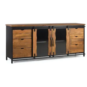 Comparateur de prix : DECORATION D'AUTREFOIS Buffet Alexandra House Living Noir Métal Bois de manguier 190 x 80 x 40 cm