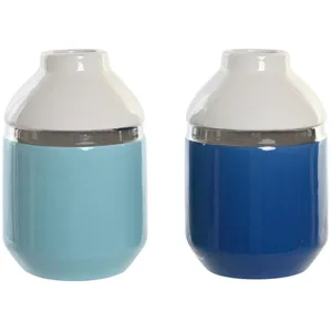 DKD Home Decor - Vase grès 18,5 cm - Argenté/Blanc/ BleuVendu paramazon