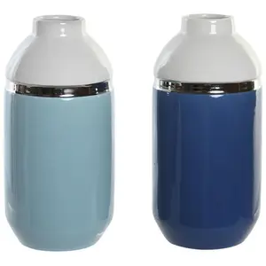 Vase Dkd Home Decor 12,5 x 12,5 x 25 cm Blanc Bleu ciel Blue marine Grès (2 Unités)Vendu paramazon