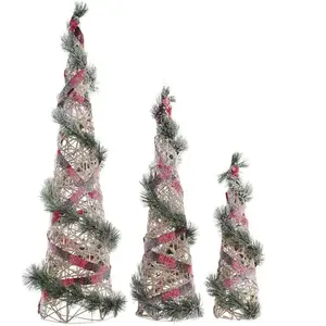 Décoration Dkd Home Decor Cônes Noël led Rouge Vert Naturel Enneigé 20 x 20 x 80 cm (3 Pièces)Vendu paramazon