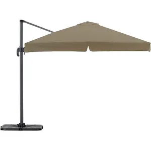 Defora Home Pack parasol déporté carré 3m taupe avec socles et housse pas cher