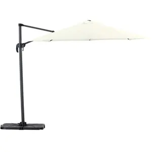 Defora Home Pack parasol déporté rond 3m écru avec socles et housse pas cher