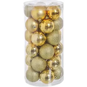 BigBuy Christmas Wadiga - Set de 30 boules de Noël dorées brillant, mat, paillettes - 6cm pas cher