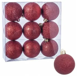WADIGA Set de 9 boules de Noël rouges à paillettes - 6cm
