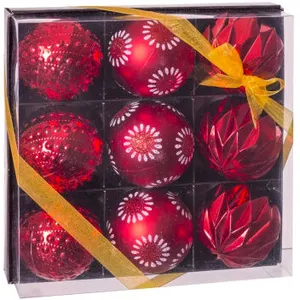 Wadiga Set de 9 boules de Noël rouges décorées - 8cm