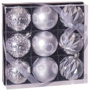 Wadiga Set de 9 boules de Noël argentées décorées - 8cm