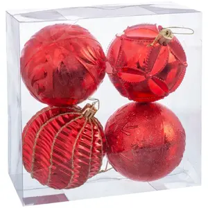 Set de 4 boules de Noël rouges et dorées 8cm