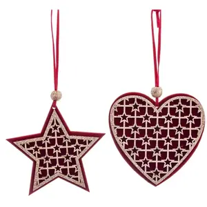 WADIGA Décoration de Noël en bois coeur + étoile H18cm